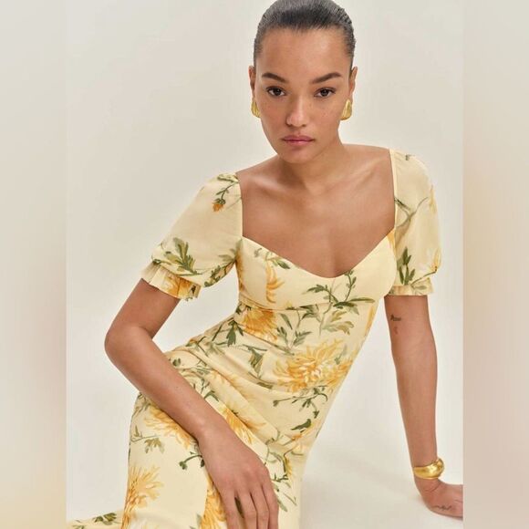 NWOT Reformation Gloria Dress in Honeyglow Floral Yellow Dress, size 2 - Picture 2 of 14